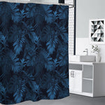 Dark Blue Tropical Leaf Pattern Print Shower Curtain