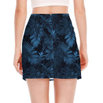 Dark Blue Tropical Leaf Pattern Print Side Slit Mini Skirt