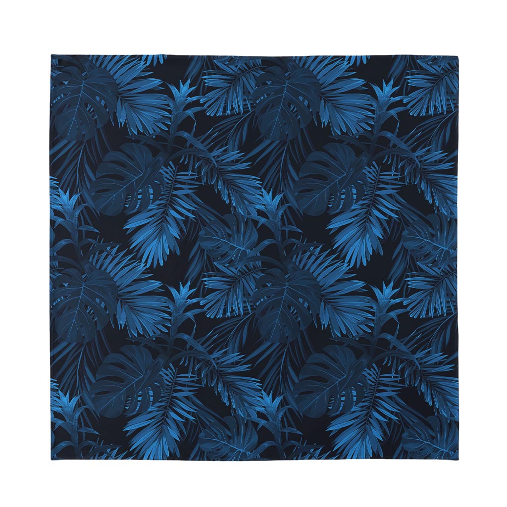 Dark Blue Tropical Leaf Pattern Print Silk Bandana