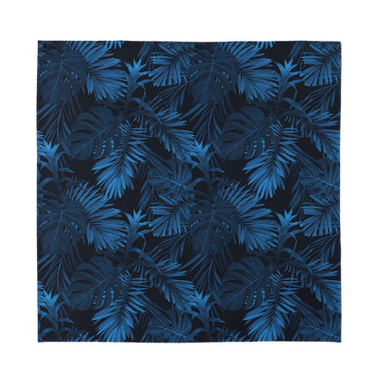 Dark Blue Tropical Leaf Pattern Print Silk Bandana