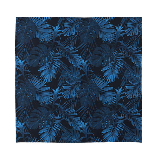 Dark Blue Tropical Leaf Pattern Print Silk Bandana