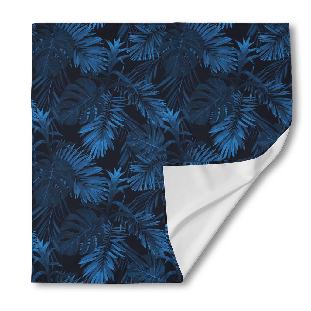 Dark Blue Tropical Leaf Pattern Print Silk Bandana