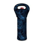 Dark Blue Tropical Leaf Pattern Print Single Neoprene Wine Tote