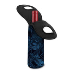Dark Blue Tropical Leaf Pattern Print Single Neoprene Wine Tote