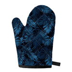 Dark Blue Tropical Leaf Pattern Print Single Oven Mitt