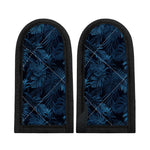 Dark Blue Tropical Leaf Pattern Print Skillet Handle Cover