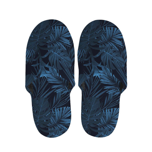 Dark Blue Tropical Leaf Pattern Print Slippers