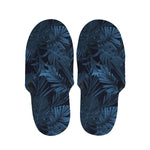 Dark Blue Tropical Leaf Pattern Print Slippers