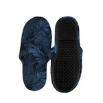 Dark Blue Tropical Leaf Pattern Print Slippers