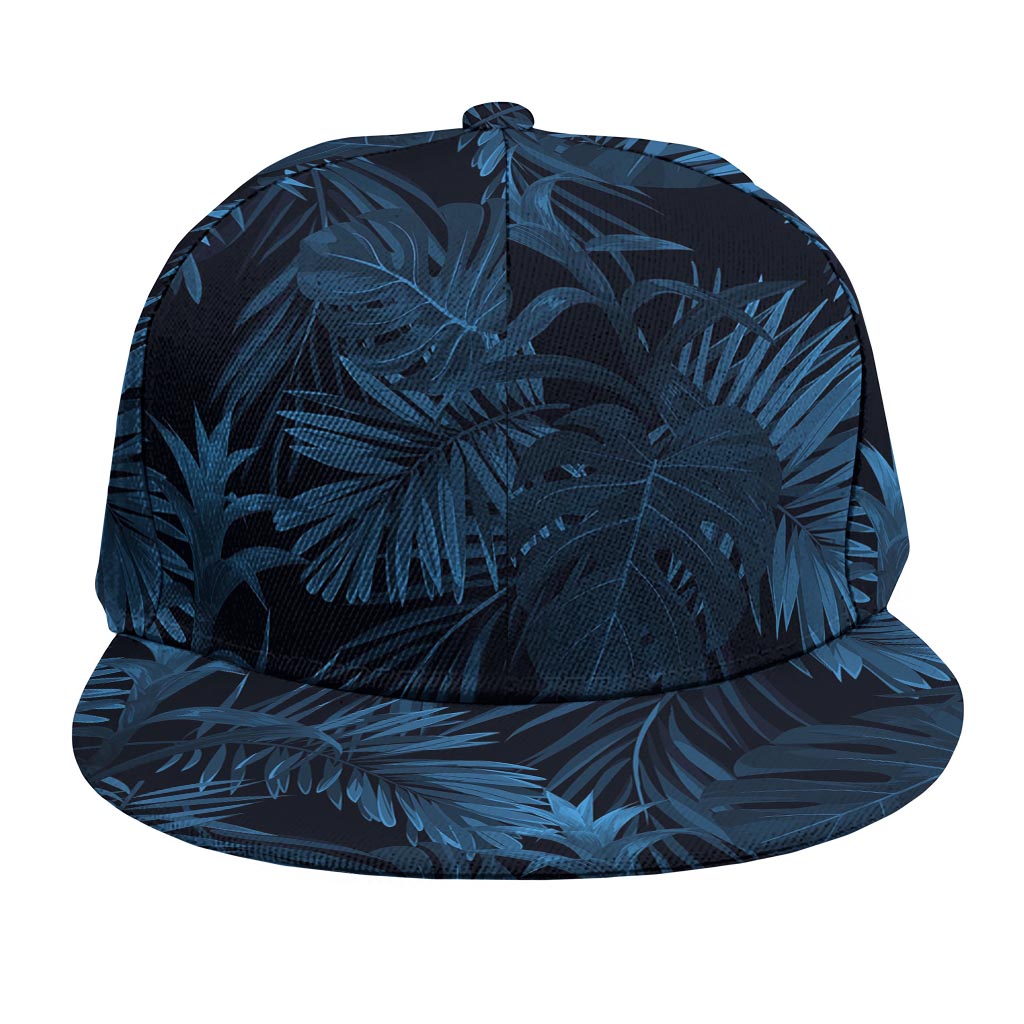 Dark Blue Tropical Leaf Pattern Print Snapback Cap
