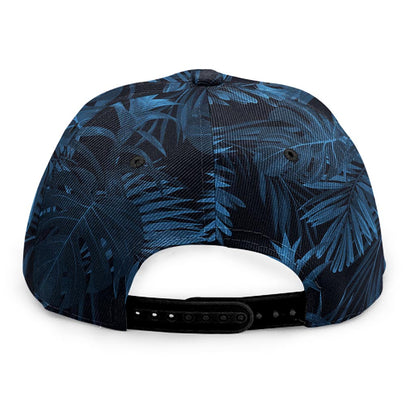Dark Blue Tropical Leaf Pattern Print Snapback Cap
