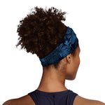 Dark Blue Tropical Leaf Pattern Print Sports Headband