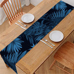 Dark Blue Tropical Leaf Pattern Print Table Runner
