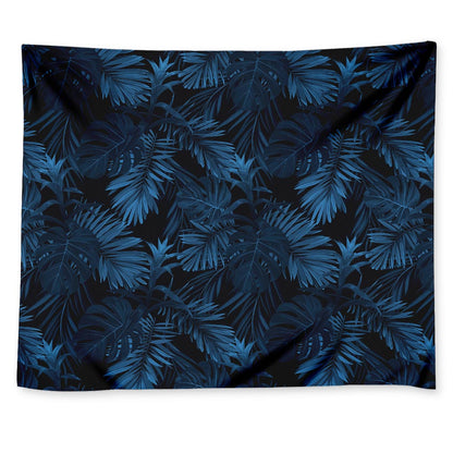 Dark Blue Tropical Leaf Pattern Print Tapestry