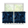 Dark Blue Tropical Leaf Pattern Print Tier Curtains