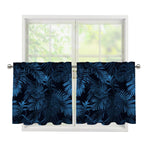 Dark Blue Tropical Leaf Pattern Print Tier Curtains