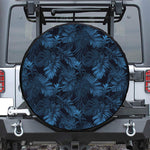 Dark Blue Tropical Leaf Pattern Print Tire Cover