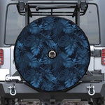 Dark Blue Tropical Leaf Pattern Print Tire Cover With Camera Hole
