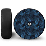 Dark Blue Tropical Leaf Pattern Print Tire Cover With Camera Hole