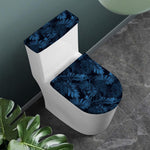 Dark Blue Tropical Leaf Pattern Print Toilet Lid And Tank Cover Set