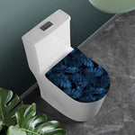 Dark Blue Tropical Leaf Pattern Print Toilet Lid Cover