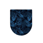 Dark Blue Tropical Leaf Pattern Print Toilet Lid Cover