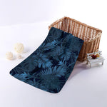 Dark Blue Tropical Leaf Pattern Print Towel