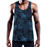 Dark Blue Tropical Leaf Pattern Print Training Tank Top