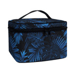 Dark Blue Tropical Leaf Pattern Print Travel Makeup Bag