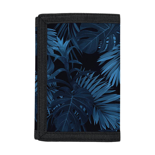 Dark Blue Tropical Leaf Pattern Print Trifold Wallet