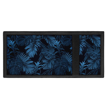 Dark Blue Tropical Leaf Pattern Print Trifold Wallet