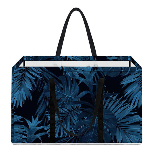 Dark Blue Tropical Leaf Pattern Print Utility Tote Bag