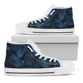 Dark Blue Tropical Leaf Pattern Print White High Top Sneakers
