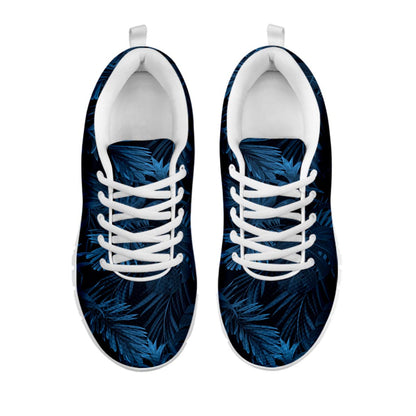 Dark Blue Tropical Leaf Pattern Print White Running Shoes