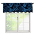 Dark Blue Tropical Leaf Pattern Print Window Valance