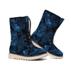 Dark Blue Tropical Leaf Pattern Print Winter Boots