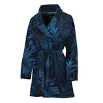 Dark Blue Tropical Leaf Pattern Print Women's Bathrobe