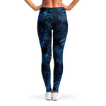 Dark Blue Tropical Leaf Pattern Print Women's Leggings