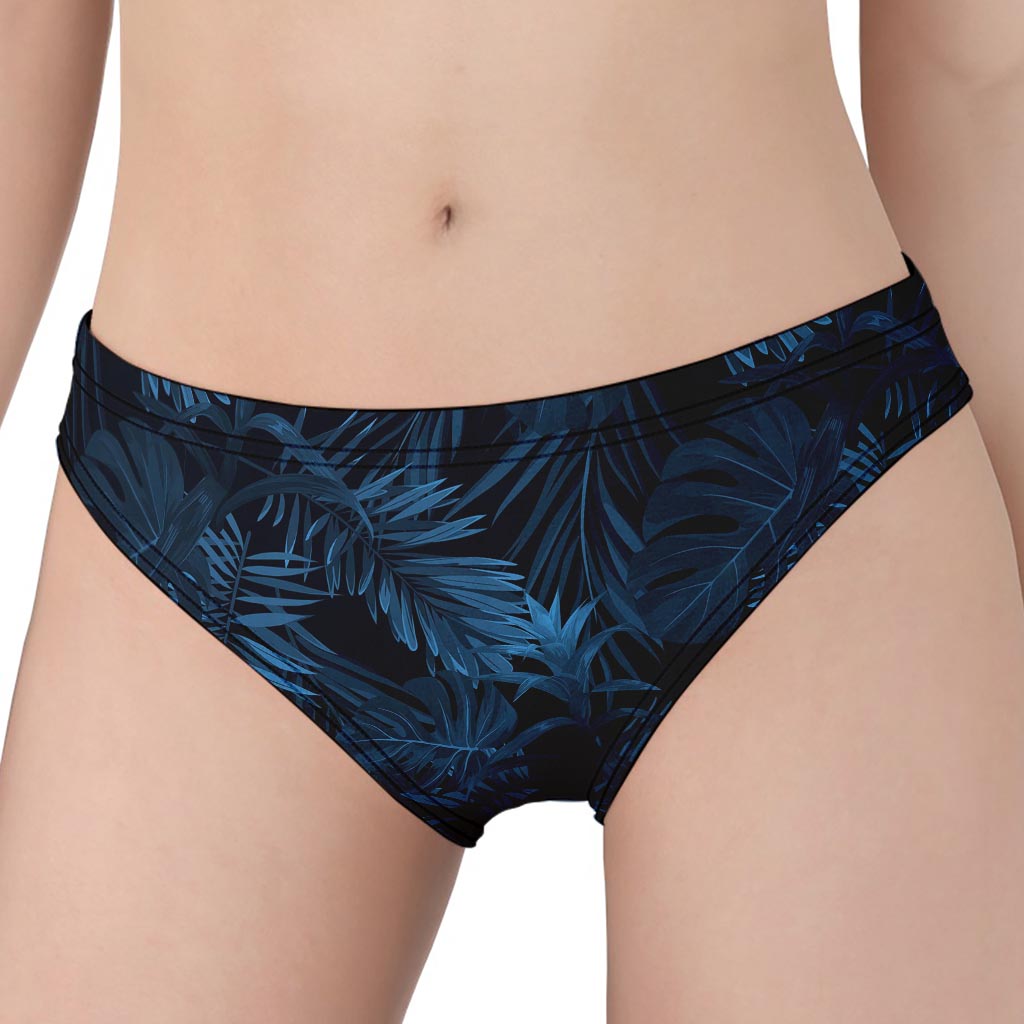 Dark Blue Tropical Leaf Pattern Print Women's Panties