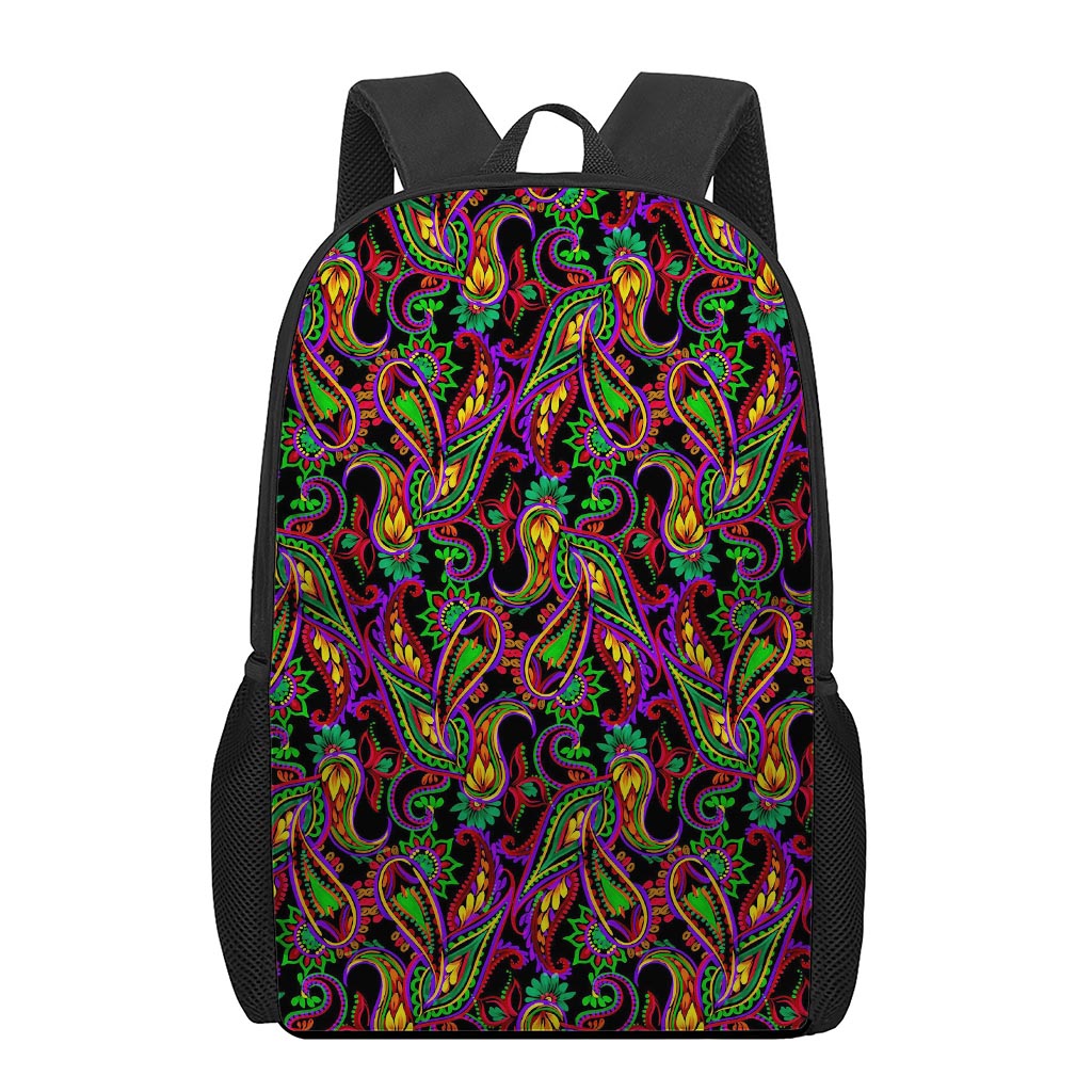 Dark Bohemian Paisley Pattern Print 17 Inch Backpack