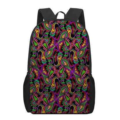 Dark Bohemian Paisley Pattern Print 17 Inch Backpack