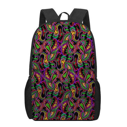 Dark Bohemian Paisley Pattern Print 17 Inch Backpack