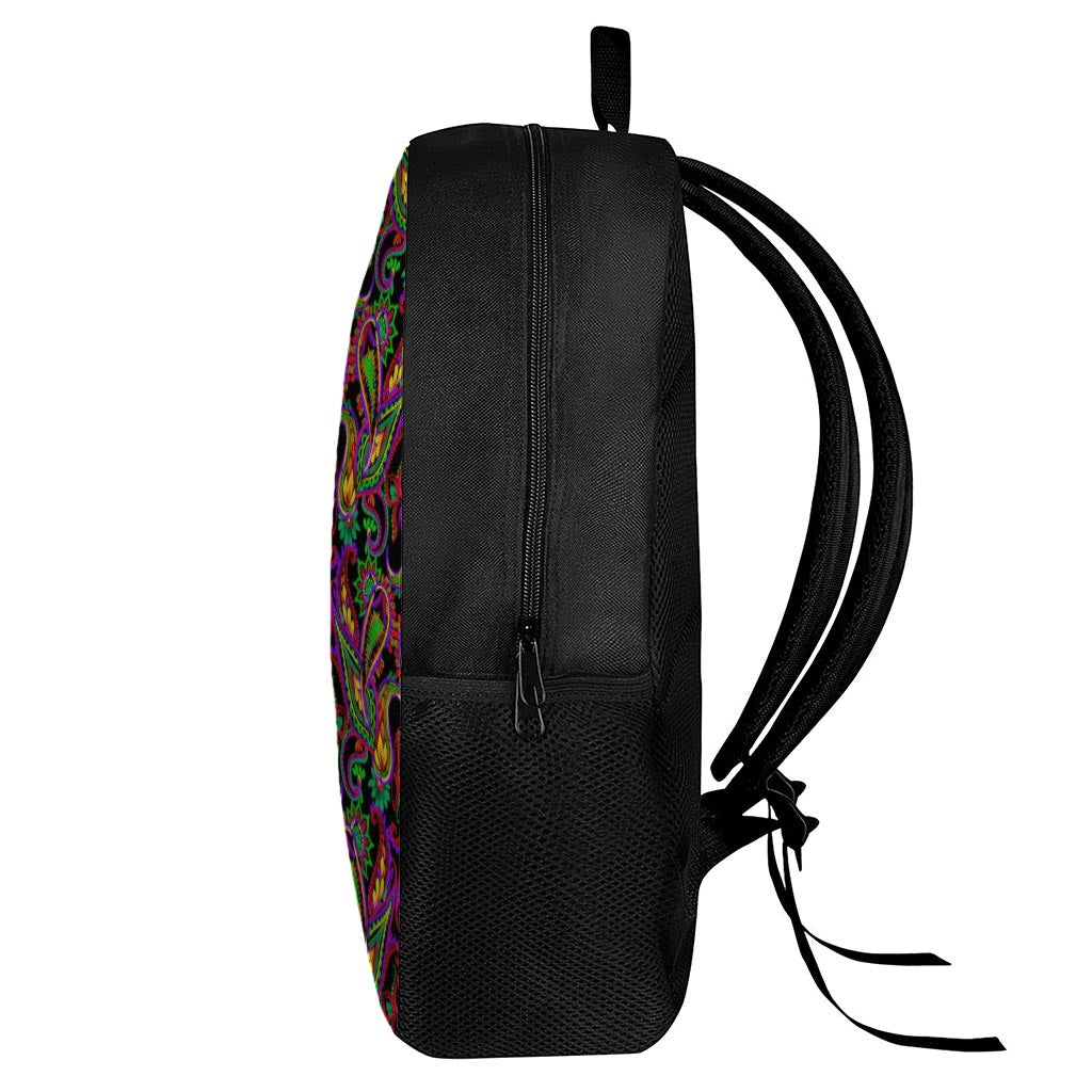 Dark Bohemian Paisley Pattern Print 17 Inch Backpack