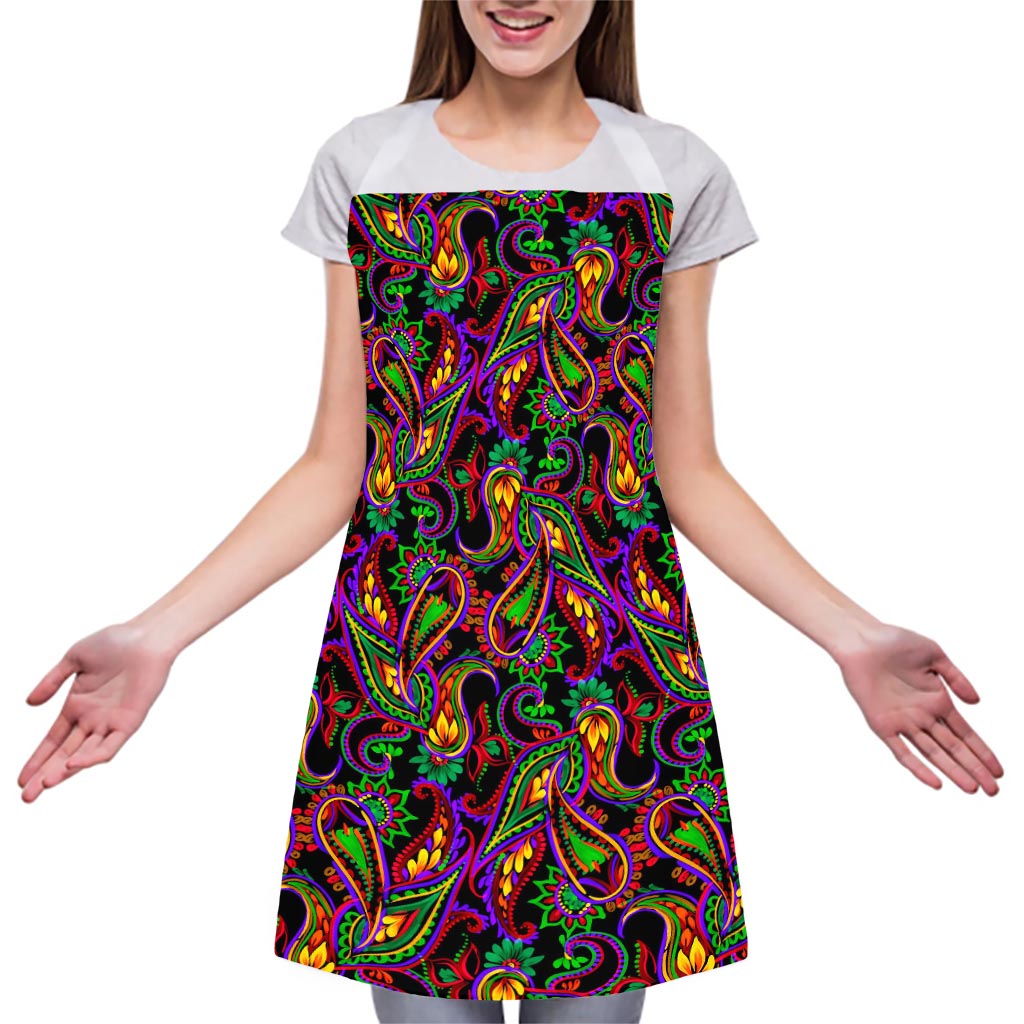 Dark Bohemian Paisley Pattern Print Adjustable Apron