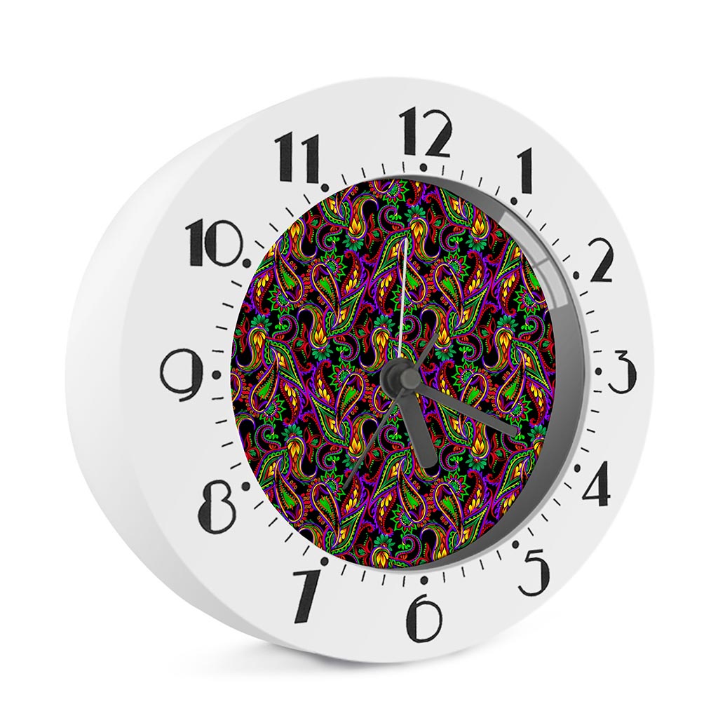 Dark Bohemian Paisley Pattern Print Alarm Clock
