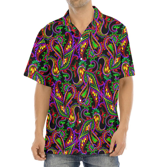 Dark Bohemian Paisley Pattern Print Aloha Shirt