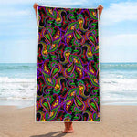 Dark Bohemian Paisley Pattern Print Beach Towel