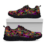 Dark Bohemian Paisley Pattern Print Black Running Shoes