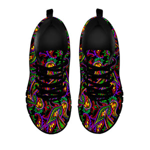 Dark Bohemian Paisley Pattern Print Black Running Shoes