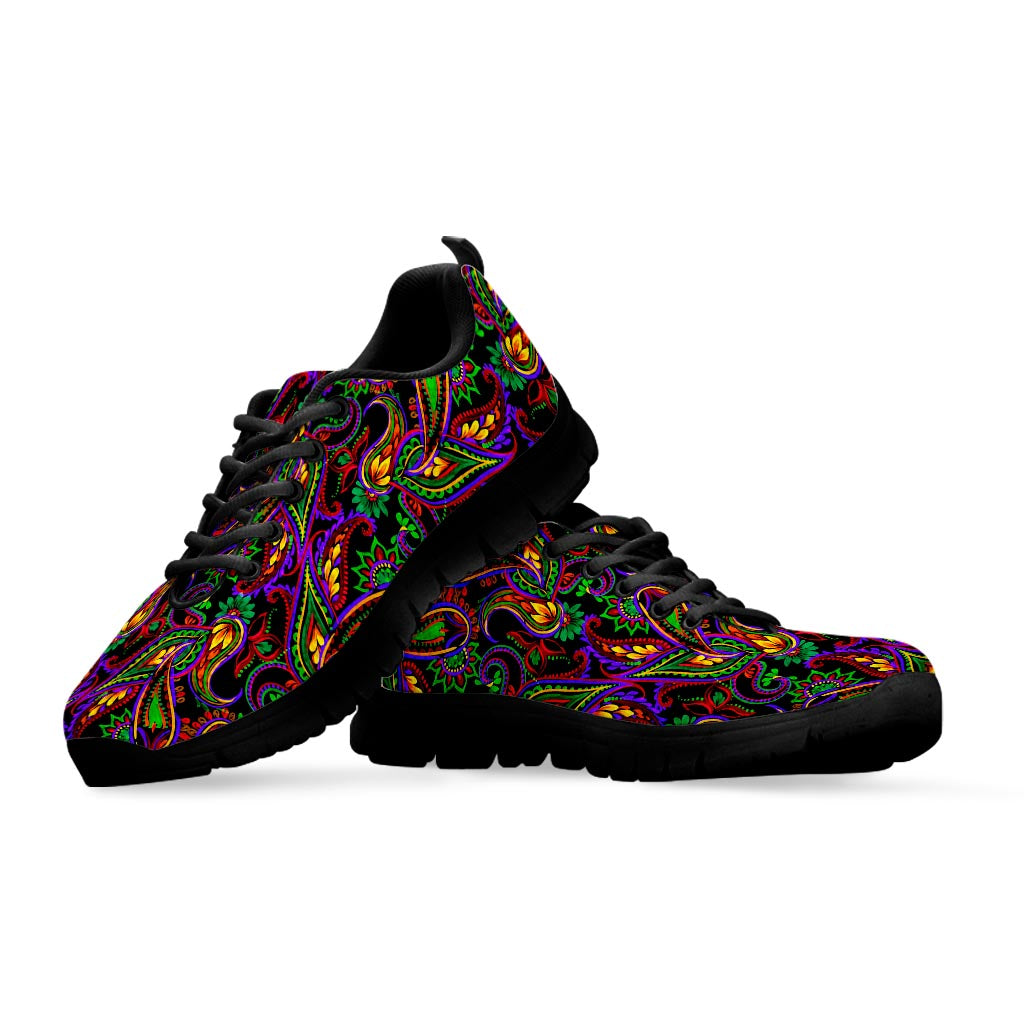 Dark Bohemian Paisley Pattern Print Black Running Shoes